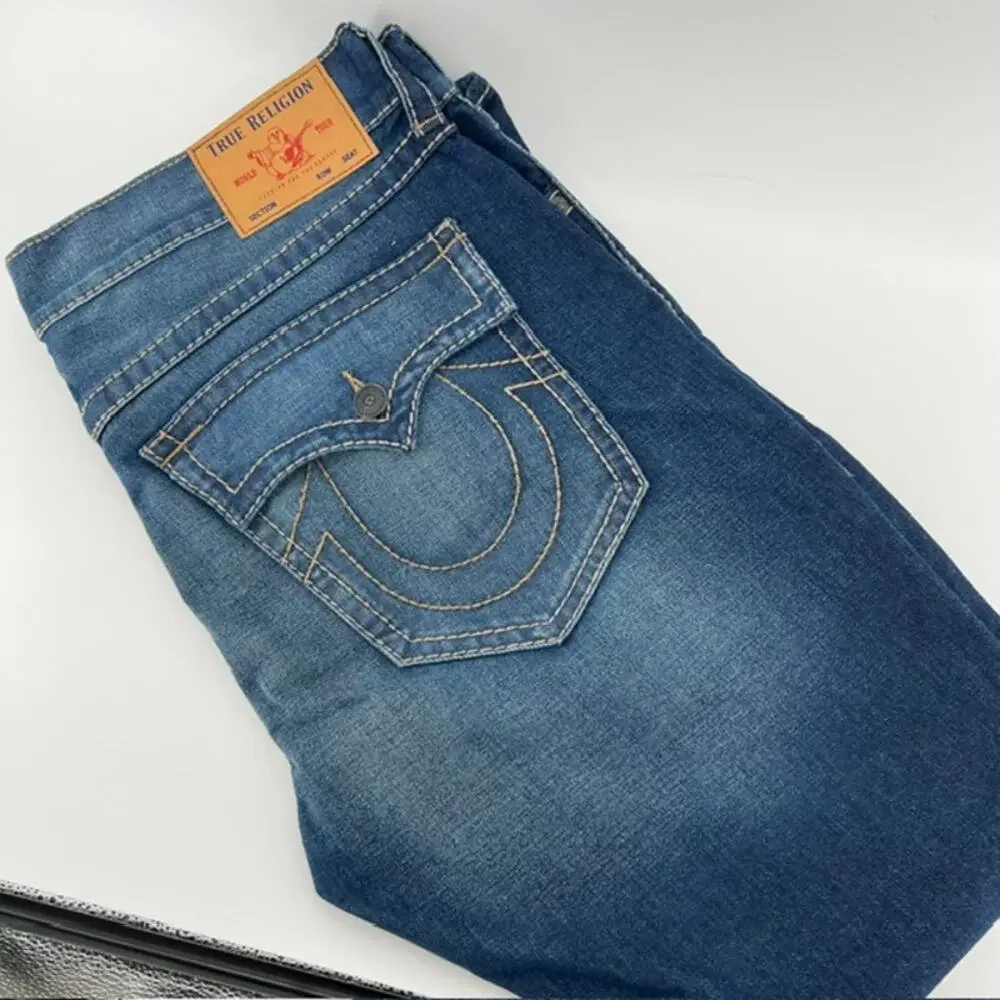 True Religion Ricky Flap Big T Relaxed Straight Denim Jeans Mens 42 100% Cotton